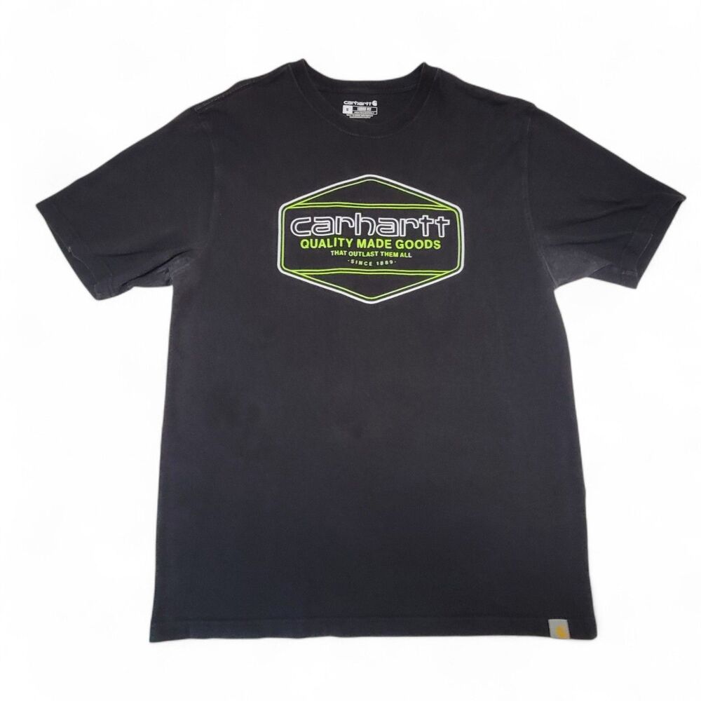 Carhartt T-shirt Men's Medium Black Loose Fit Spell-Out Workwear Durable Cotton